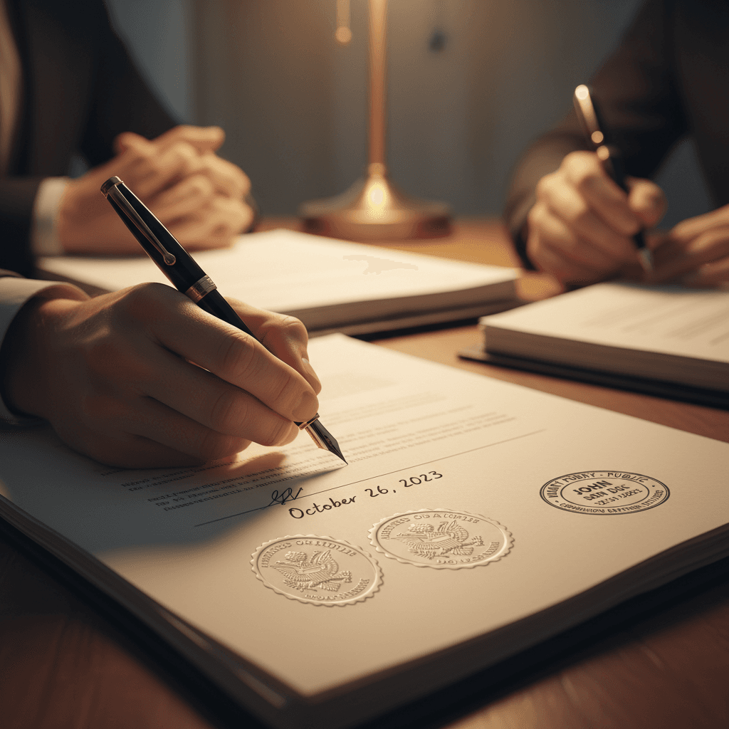 Mortgage and title signing documents on a table