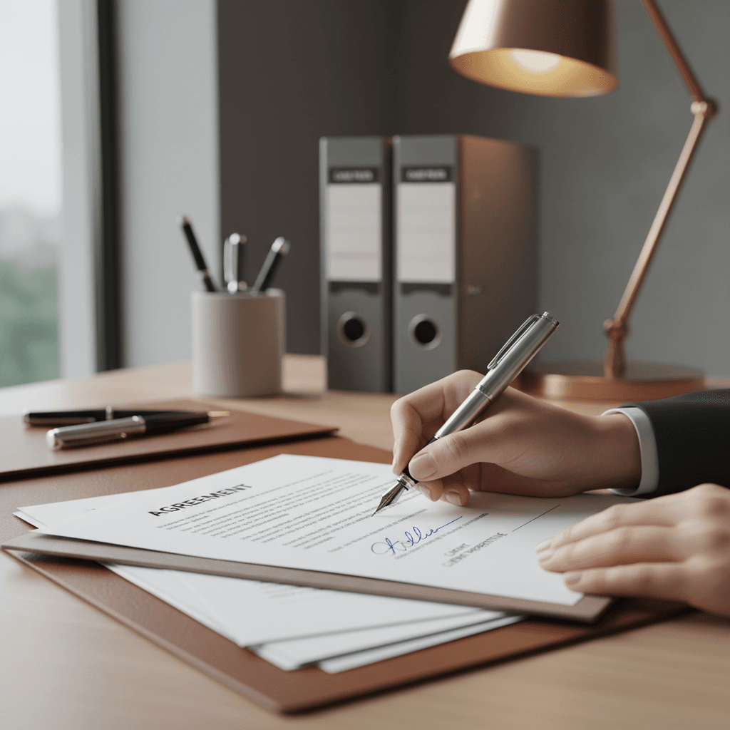 Person signing documents at a table